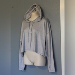 NWT Athleta Gray Uptempo Short Hoodie Hooded Cropped Stretch Top Small